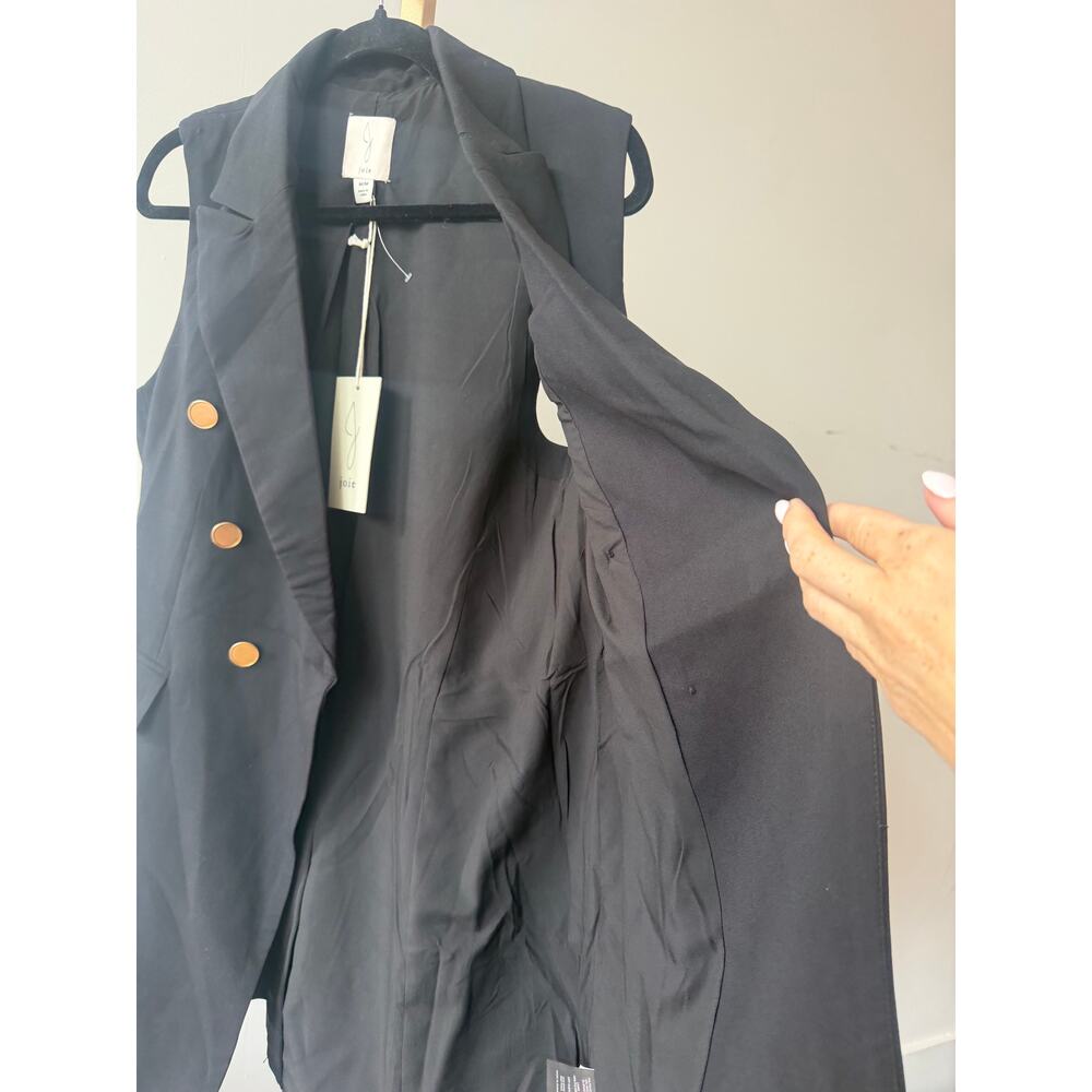 Joie Women's Sleeveless Black Longline Blazer Vest Gold Hardware Size Medium NWT - Picture 5 of 10